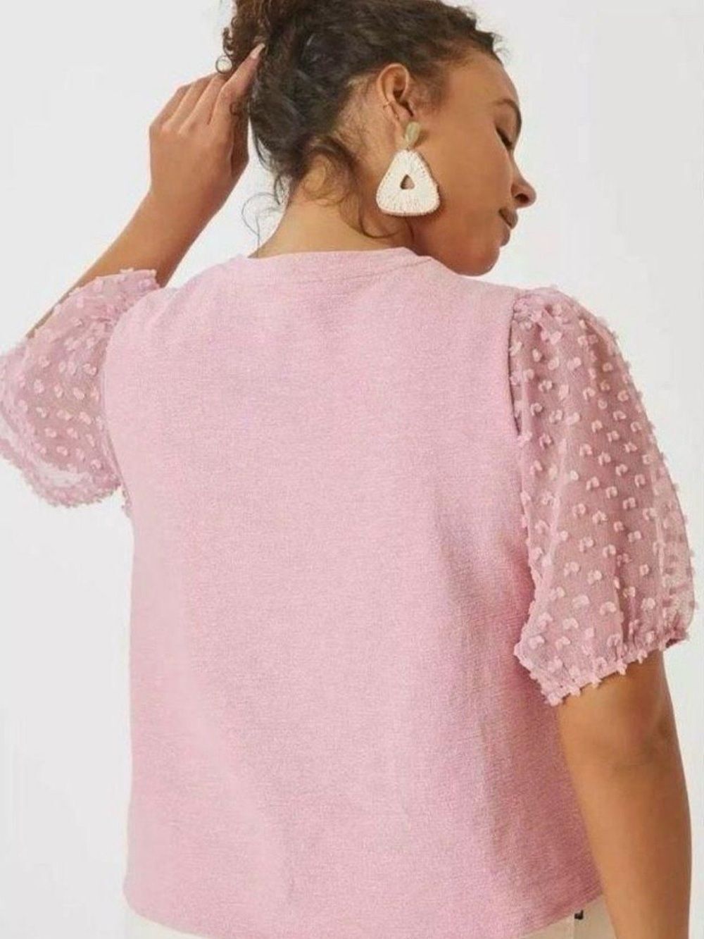Maeve Anthropologie Puff Sleeve Top Womens Small Pink Swiss Dot Knit - Picture 2 of 9